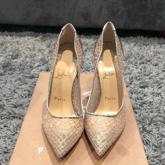 Christian Louboutin Shoes - NWT! Christian Louboutin Gold Lace Follies 100mm